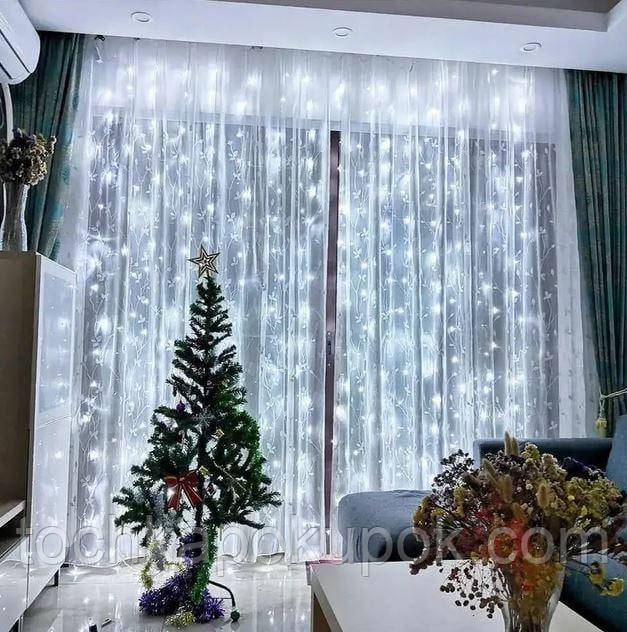 Світлодіодна гірлянда водоспад штора 480 LED WHITE 3х3м