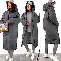 Жіноча куртка пальто подовжена з капюшоном на синтепоні 5 кольорів, фото 3
