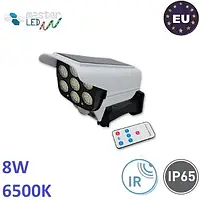 Автономный уличный прожектор на солнечной батарее 8W, 77 LED, IP65,  с датчиком сумерек, с пультом, белый