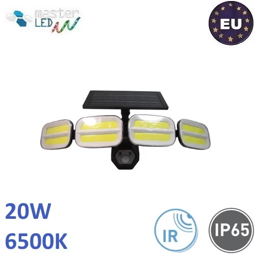 Автономний вуличний прожектор на сонячній батареї master LED, 20W, 6500K, IP65, з датчиком сутінків та руху, фото 1