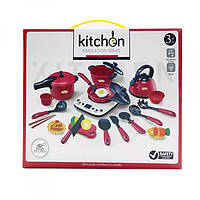 Игровой набор посуды 3201A, плита, кастрюля, сковородка, чайник, кухоный набор, продукты, звук, свет, на батар