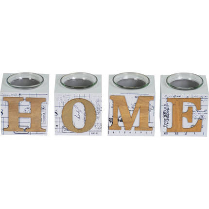 Декоративний свічник "HOME" комплект із 4 шт. 8*32*8 см, дерево, скло (PR019), фото 1