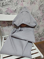 Полотенце вафельное детское с капюшоном зайка 1*1 м серый подарок 02232