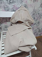 Полотенце вафельное детское с капюшоном зайка 1*1 м бежевый подарок 02235