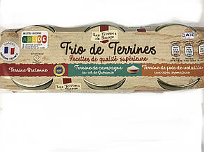 Набір паштетів Террін 3в1 Les Terrines du Bocage 3 Terrines de Pate з 3 видів 540 г (3х180г), фото 2