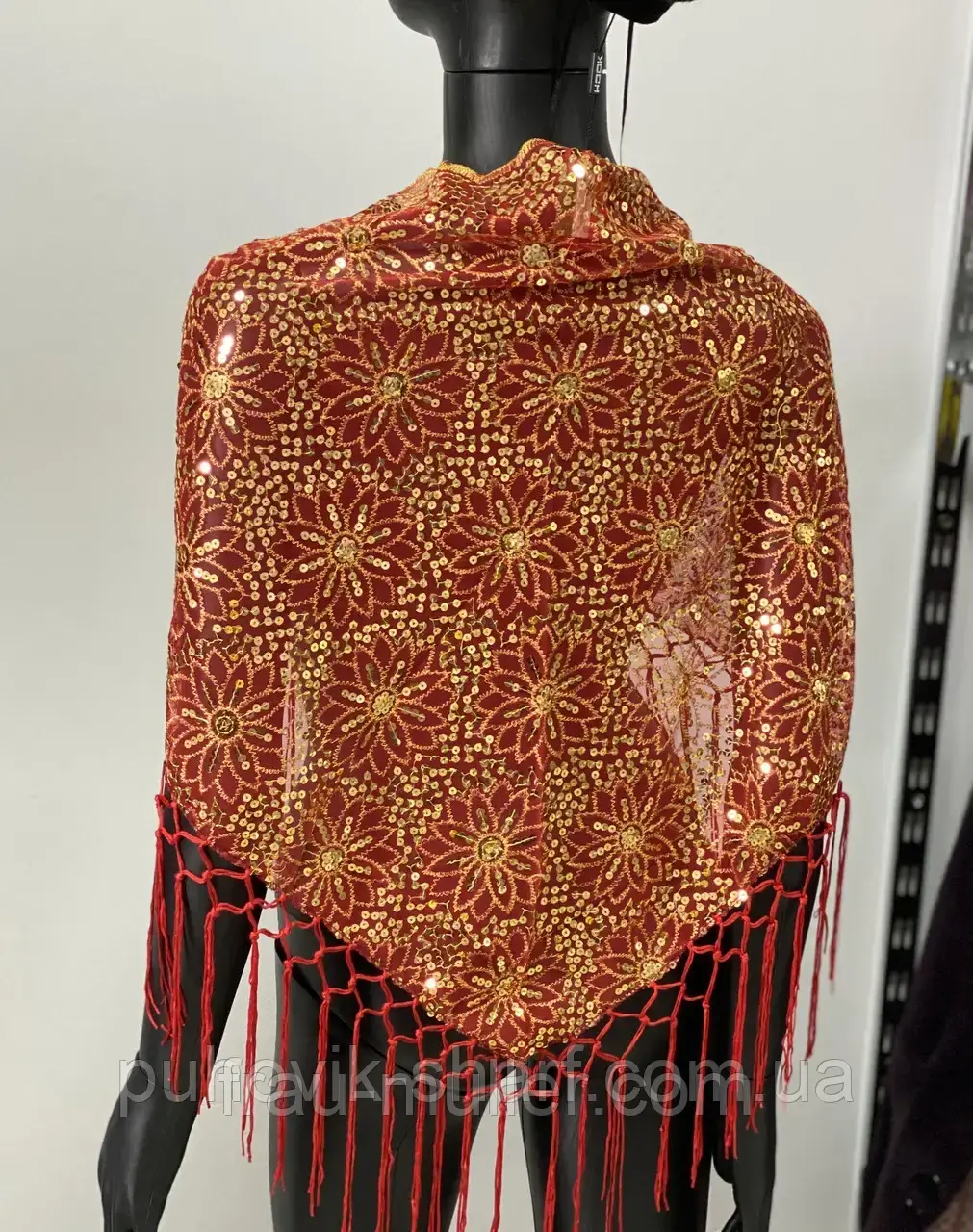 Легка жіноча прозора косинка бордо з вишивкою на рамена або на голову Alexika, фото 1