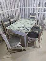 Комплект обеденный стеклянный стол для кухни и 6 стульев Турция