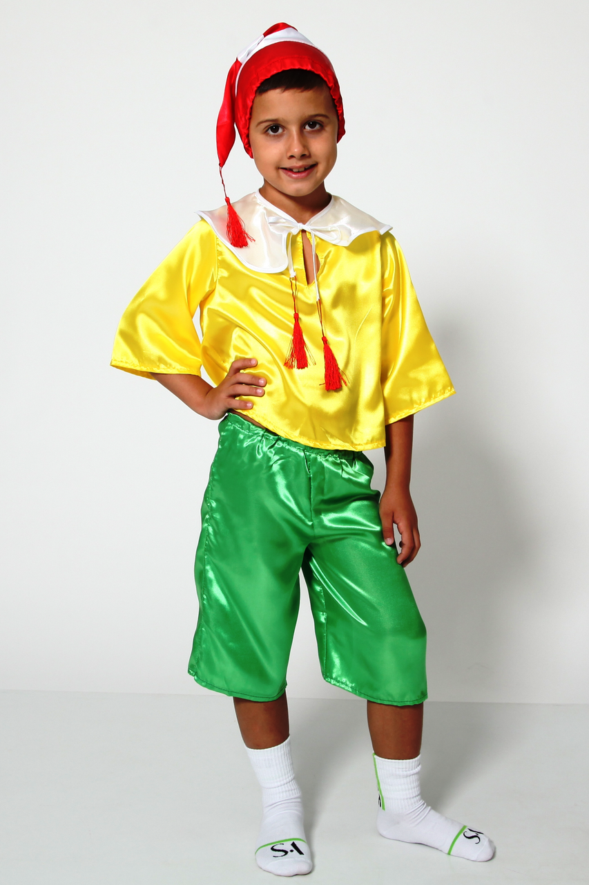 Сучасний костюм Буратіно з атласу на 3-6 років.