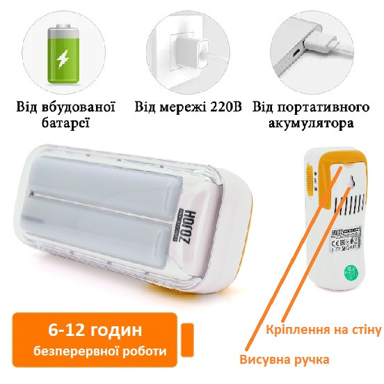 Потужний акумуляторний підвісний настінний ліхтар заряджуваний USB для дому офісу Horoz 20 світлодіодних LED ламп