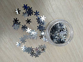 Сніжинки срібло для декору (дизайн) нігтів у коробочці
