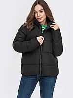 Стильная короткая демисезонная женская "дутая" куртка на стойку матовая плащевка черная