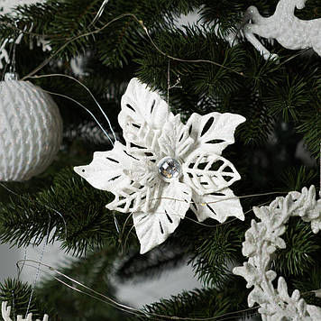 Новорічна іграшка квітка "Різдвяник" 3D об'ємна із пластику кольорова в блискітках