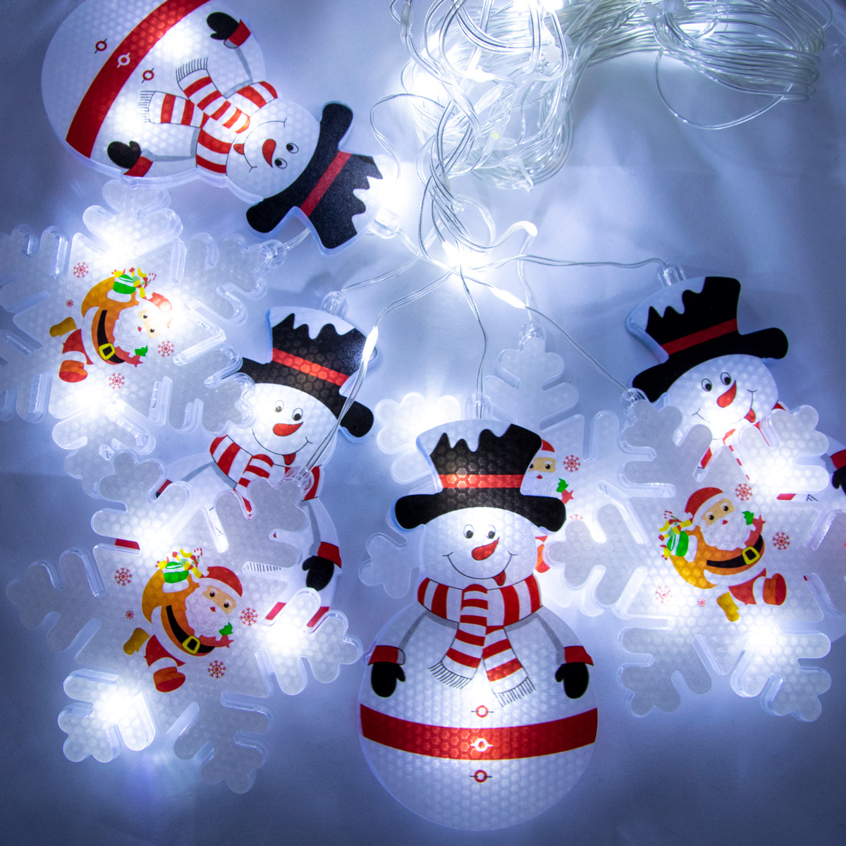 LED гірлянда бахрома "Фігурки 3D сніговика та сніжинки" Холодний Білий 3.2 м, світлодіодна гірлянда