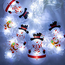 LED гірлянда бахрома "Фігурки 3D сніговика та сніжинки" Холодний Білий 3.2 м, світлодіодна гірлянда