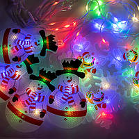 Cветодиодная гирлянда бахрома "Фигурки 3D снеговика и снежинки" Мультицветная 3.2 м, новогодняя гирлянда (KT)
