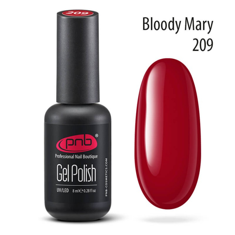 Гель-лак PNB 209 Blood Mary (насичений червоний, емаль), 8 мл