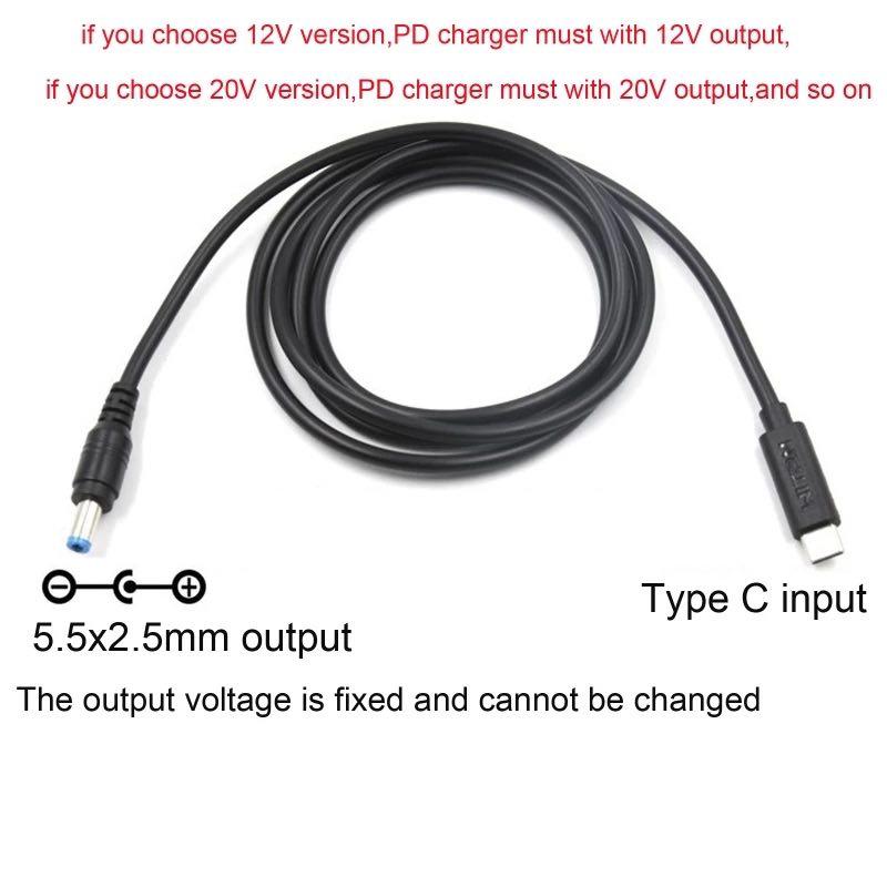 Кабель питания WITRN Type-C to DC 5.5x2.5 mm 12V 5A Max PD для роутера 1.2M Black (PDC003) - фото 3 - id-p1723164419