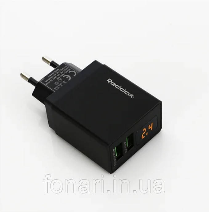 Універсальний зарядний пристрій Reddax RDX-030 + кабель Type-C від мережі для USB-пристроїв на 2 порти, 2,4A