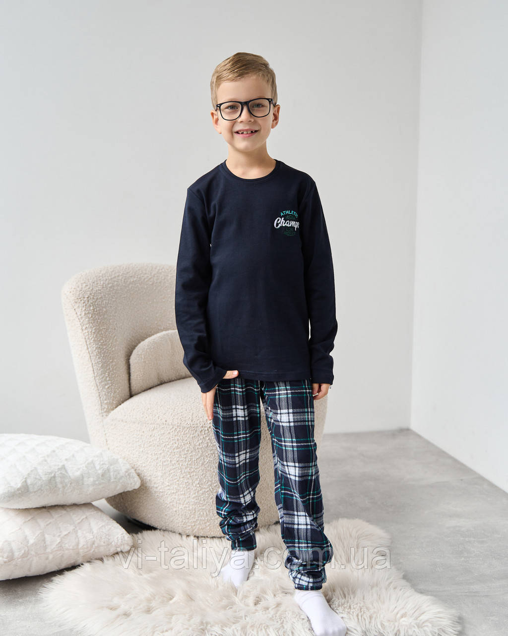 Піжама зі штанами синя для хлопчиків  8-9 років, фото 1