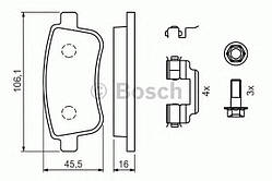 Колодки гальмівні задні Renault Megane, Grandtour, Scenic 1.5, 1.9, 2.0 dCi c 08 -без вусиків BOSCH