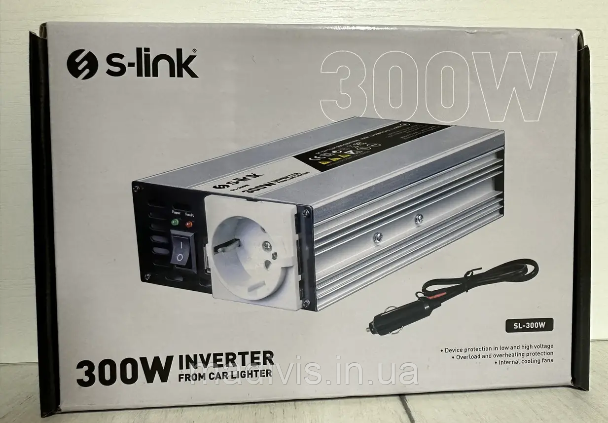 Перетворювач 300W напруги інвертор автомобільний S-Link 12v 220v, фото 1