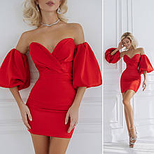 Корсетна міні-сукня з окремими рукавами Люкс червона (різні кольори) XS S M L