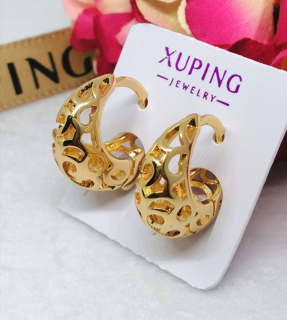 Сережки кільями ажурні з медичного золота кульчики 3044