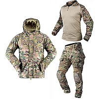 Тактический военный коcтюм G3 Mультикам Зимняя Куртка на флисе Soft Shell Убакс и Штаны с Защитой колен M