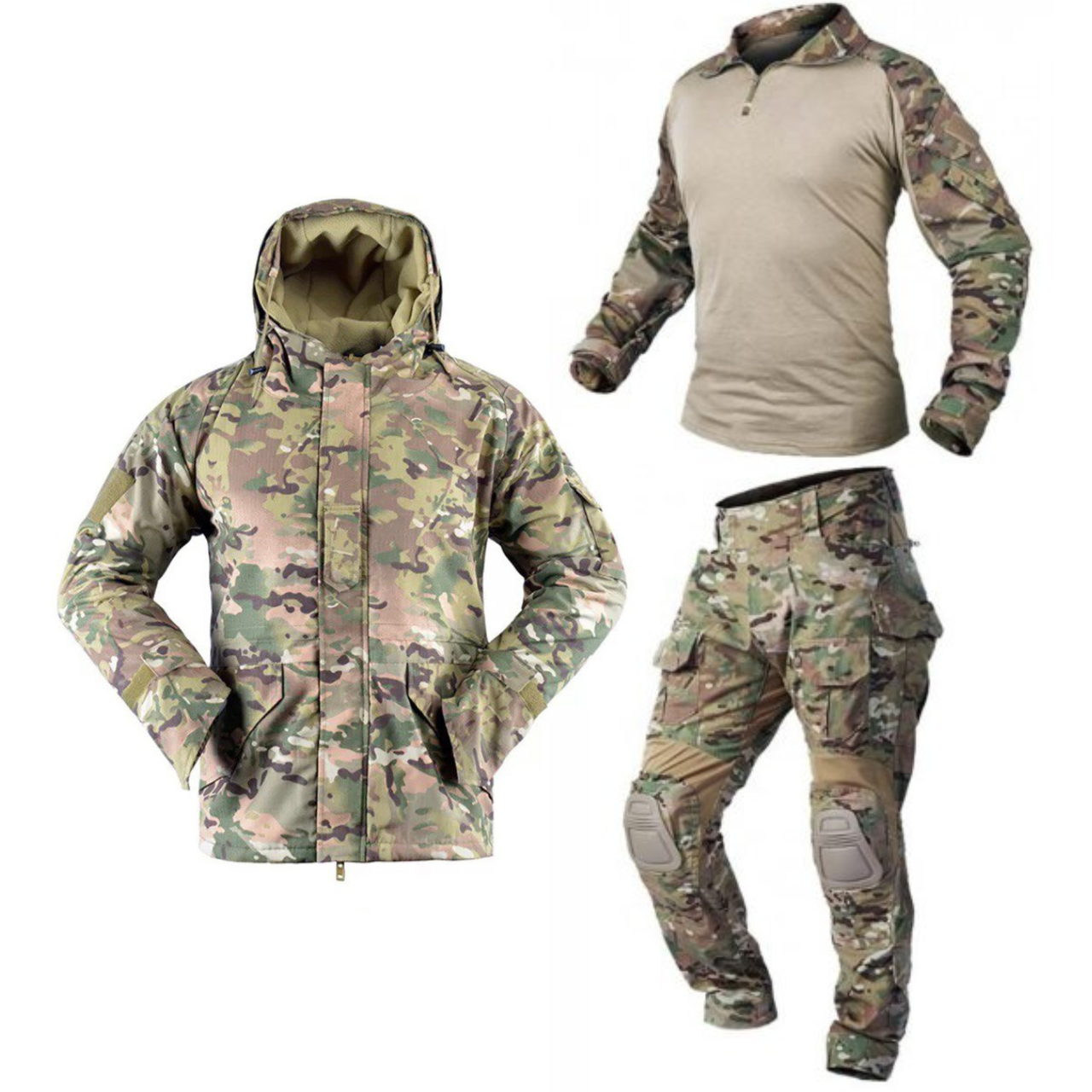 Тактичний військовий костюм G3 Mультикам Зимова Куртка на флісі Soft Shell Убакс і Штани із Захистом колін M