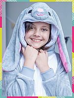Детская кигуруми зайка на пуговках с длинными ушами пижама Негодяй кролик Kigurumi для девочек XS, 90 - 105 см