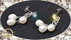 Оригінальні недорогі сережки з натуральними перлами та фіанітом