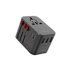 Перехідник мережевий Promate TripMate-36W EU/US/UK/AU на EU/USA/UK/AU, 2хUSB-С+3хUSB-A 36W total Black (tripmate-36w.black)