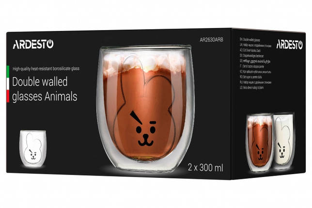 Набір склянок з подвійними стінками ARDESTO Animals 300 мл 2 шт AR2630ARB, фото 1