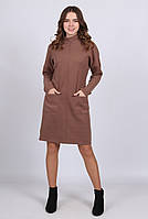 Платье женское коричневое однотонный с карманами ангора миди Актуаль 112, 46