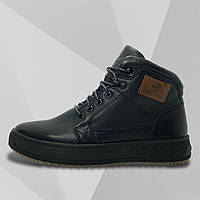 Ботинки мужские зимние StepWey кожаные c натуральным мехом высокие черные со шнуровкой 7261