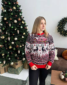 Новорічний светр "Домік" без горла (+ великі розміри)