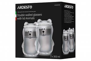 Набір склянок з подвійними стінками з крышкою ARDESTO Animals 300 мл 2 шт AR2630AB, фото 4