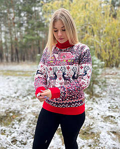 Новорічний светр "Домік" з горлом (+ великі розміри)