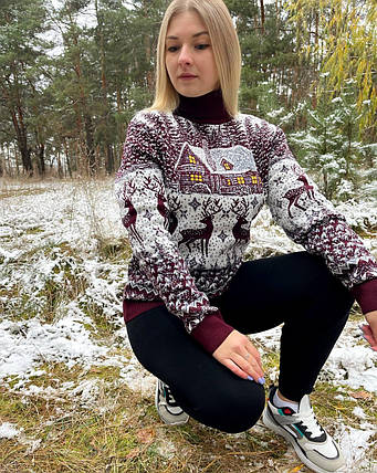 Новорічний светр "Домік" з горлом (+ великі розміри), фото 1