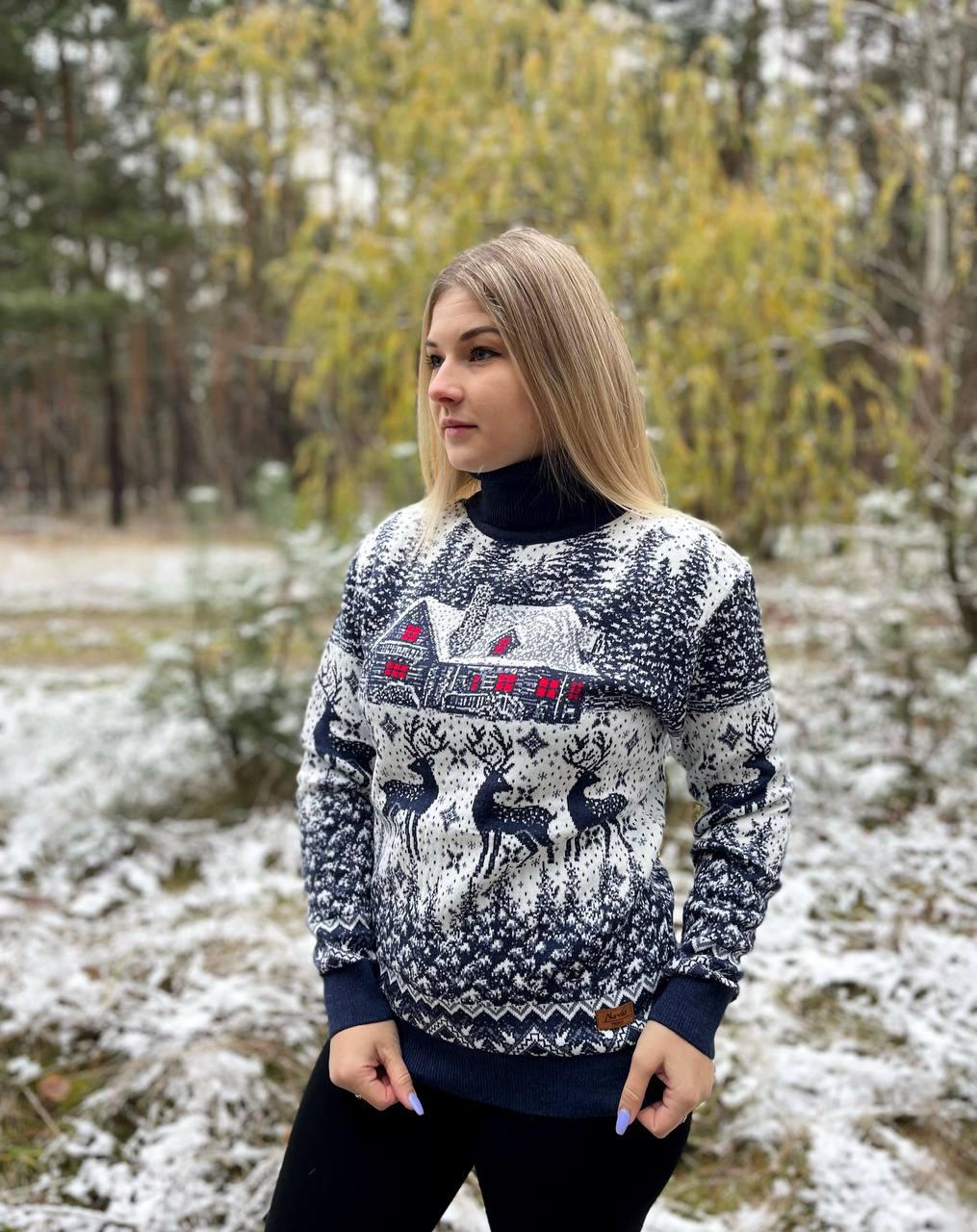 Новорічний светр "Домік" з горлом (+ великі розміри)