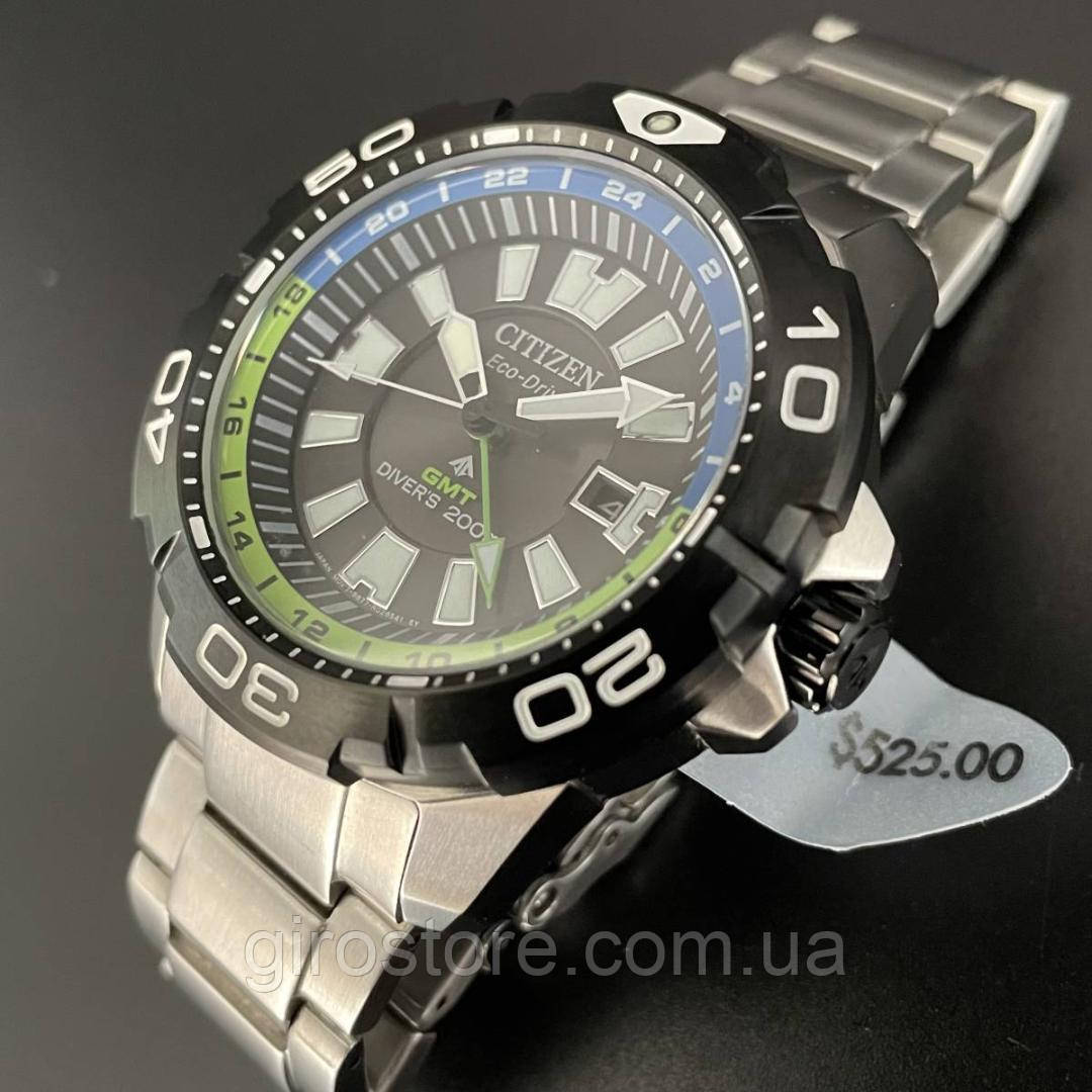 Японський чоловічий 200 м дайверський годинник Citizen Eco-Drive BJ7128-59G. Сонячна батарея, сапфірове скло, GMT, фото 1