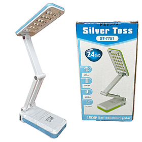 Настільна LED лампа світильник Silver Toss. Портативна лампа на акумуляторі. Синій
