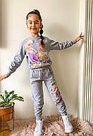Детский яркий костюм для девочки двунитка начес с рисунком "Холодное сердце" в сером цвете 4-5 лет