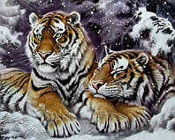 Алмазная вышивка. Картина на подрамнике "Пара тигров", 40х50см, квадратные стразы