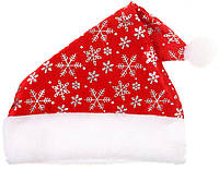 Новогодняя шапка Санта Клауса Деда Мороза со снежинками или звездами красная