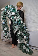 Рождественская гирлянда хвойная,декорированная для оконного проема, длиной 2,8 м. Новогодняя гирлянда для дома