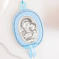 Ікона дитяча Богородиця Діва Марія з немовлям овал блакитна для хлопчика, фото 2