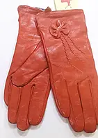 Жіночі рукавички з натуральної м'якої шкіри кольору уточнюємо оранжево-коралловый