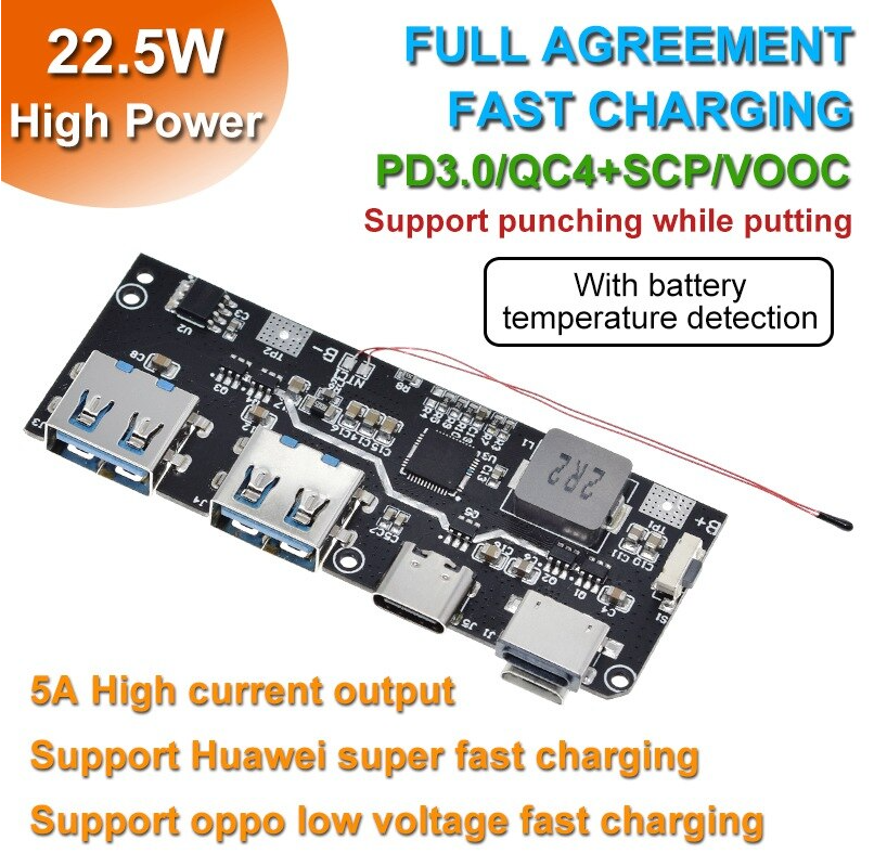 Плата Power Bank 22.5W чип IP5328P швидка зарядка AFC PD3.0/QC4.0