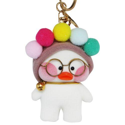 Брелок "Уточка Lalafanfan” Белая в Бежевой Повязке с Помпонами — Купить ...